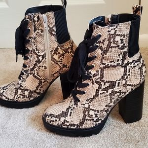Steve Madden Snake Print Lace-Up Ankle Booties in Black and Cream